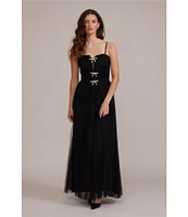 Lucy Paris Mesh Tulle Sweetheart Neck Sleeveless Bow Detail Maxi Dress