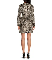 Lucy Paris Naima Leopard Print V-Neck Long Sleeve Mini Dress