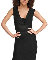 Lucy Paris Nara Crochet Knit 3D Rosette V-Neck Sleeveless Coordinating Crop Tank