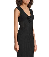 Lucy Paris Nara Crochet Knit 3D Rosette V-Neck Sleeveless Coordinating Crop Tank