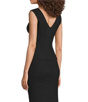 Lucy Paris Nara Crochet Knit 3D Rosette V-Neck Sleeveless Coordinating Crop Tank