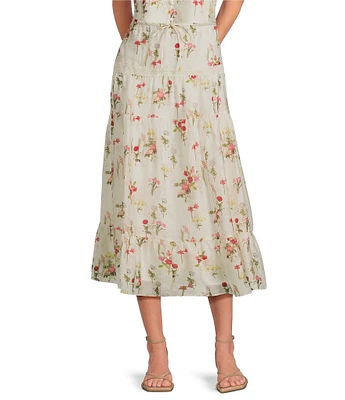 Lucy Paris Olivia Floral Print Tiered Hem Coordinating Midi Skirt