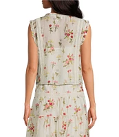 Lucy Paris Olivia Floral Print V-Neck Ruffle Trim Button Front Coordinating Blouse