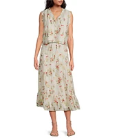 Lucy Paris Olivia Floral Print V-Neck Ruffle Trim Button Front Coordinating Blouse