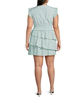 Lucy Paris Plus Alice Flutter-Sleeve Asymmetrical-Skirted Fit-And-Flare Dress