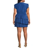 Lucy Paris Plus Alice Flutter-Sleeve Asymmetrical-Skirted Fit-And-Flare Dress