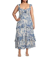 Lucy Paris Plus Cassandra Sleeveless Floral-Printed Ruffle-Tier-Skirted Long Dress