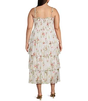 Lucy Paris Plus Floral Print Ruffle Tiered Midi Dress