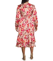Lucy Paris Plus Naella Floral Printed Ruffled Faux-Wrap Midi Dress