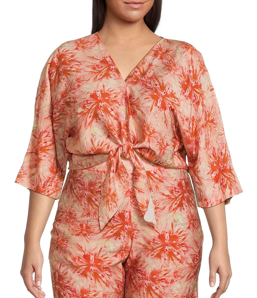 Lucy Paris Plus Rae Printed Tie Top Blouse