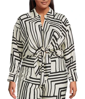 Lucy Paris Plus Rue Button Down Tie Front Printed Coordinating Blouse