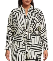 Lucy Paris Plus Rue Button Down Tie Front Printed Coordinating Blouse