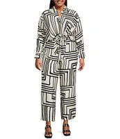 Lucy Paris Plus Rue Button Down Tie Front Printed Coordinating Blouse