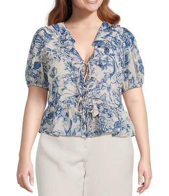 Lucy Paris Plus Size Bea Short-Sleeve Printed Ruffled Top