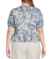 Lucy Paris Plus Size Bea Short-Sleeve Printed Ruffled Top