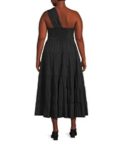 Lucy Paris Plus Size Christy One-Shoulder Long Poplin Dress