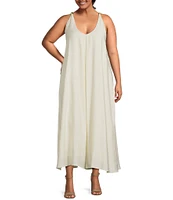 Lucy Paris Plus Sutton Halter Beaded V-Neck Shift Dress