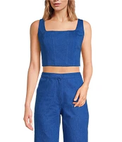Lucy Paris Coordinating Renna Square Neck Sleeveless Denim Crop Top
