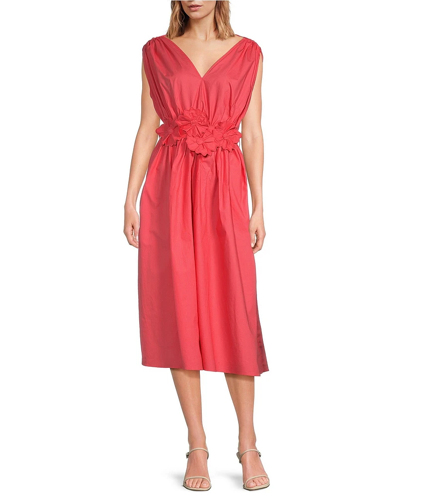 Lucy Paris Rosette V-Neck Sleeveless Fit & Flare Midi Dress