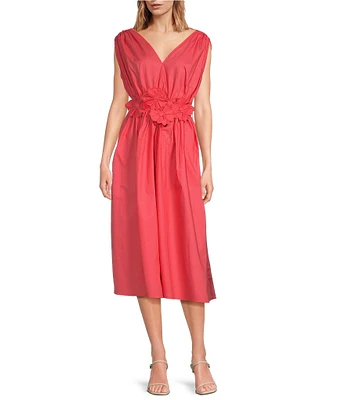 Lucy Paris Rosette V-Neck Sleeveless Fit & Flare Midi Dress