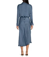 Lucy Paris Ruche Paige V Neck Long Sleeve Twist Front Midi Dress