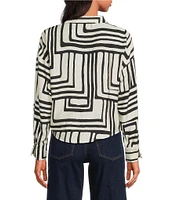 Lucy Paris Rue Geometric Print Collared V-Neck Tie Front Button Front Coordinating Top
