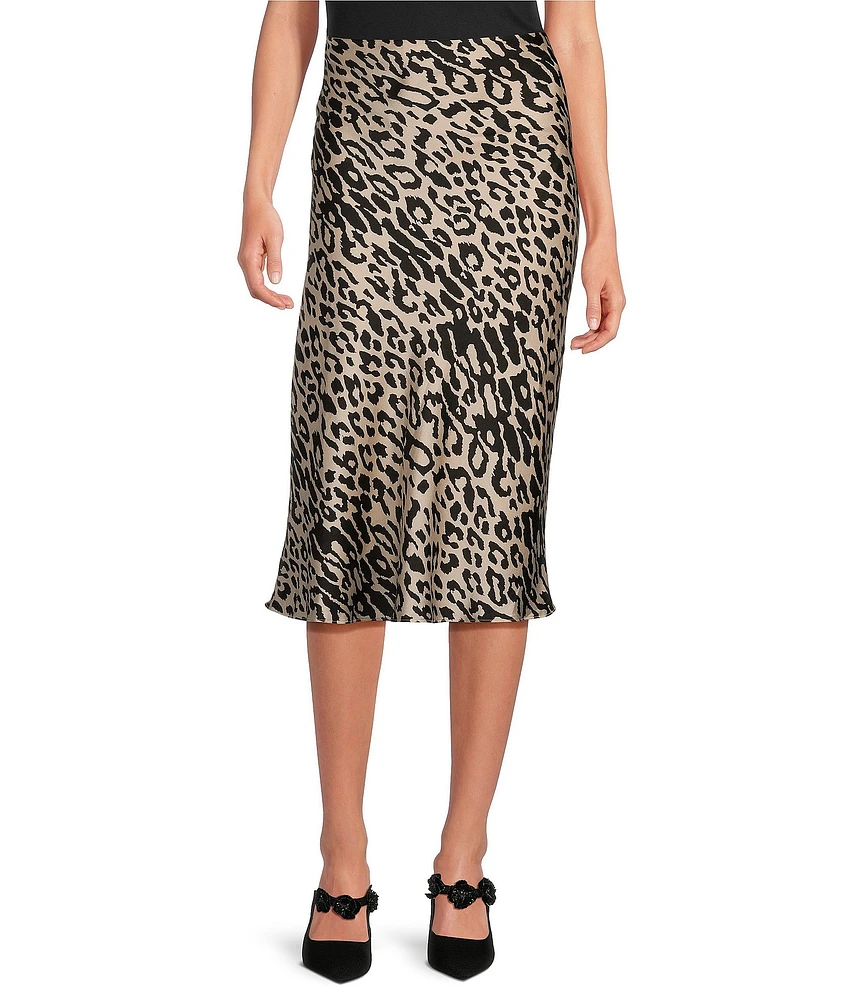 Lucy Paris Satin Leopard Pull On Midi Skirt