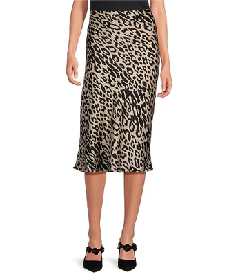 Lucy Paris Satin Leopard Pull On Midi Skirt