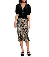 Lucy Paris Satin Leopard Pull On Midi Skirt