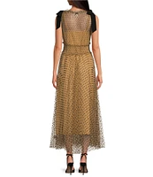 Lucy Paris Solange Dotted Print V Neck Sleeveless Smocked Bow Tie Maxi Dress