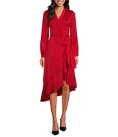 Lucy Paris V-Neck Long Sleeve Wrap Midi Dress