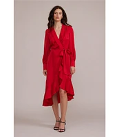 Lucy Paris V-Neck Long Sleeve Wrap Midi Dress