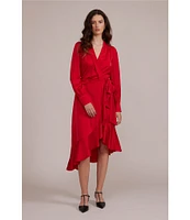 Lucy Paris V-Neck Long Sleeve Wrap Midi Dress