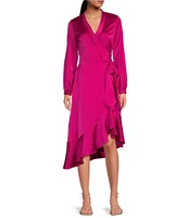 Lucy Paris V-Neck Long Sleeve Wrap Midi Dress