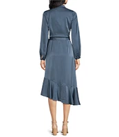 Lucy Paris V-Neck Long Sleeve Wrap Midi Dress