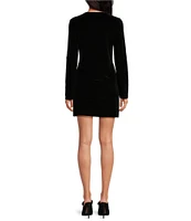 Lucy Paris Velvet V Neck Long Sleeve Rhinestone Bow Mini Dress