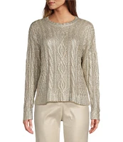 Lucy Paris Weylan Knit Metallic Crew Neck Long Sleeve Sweater