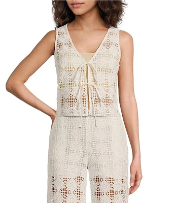 Lucy Paris Woven Crochet Harper V-Neck Front Tie Fitted Coordinating Top