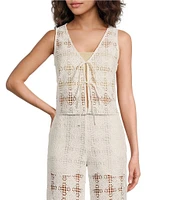 Lucy Paris Woven Crochet Harper V-Neck Front Tie Fitted Coordinating Top