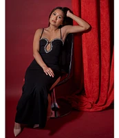 Lulus Crepe Jasmine Crystal Deep Cutout Crepe Maxi Dress