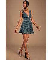 Lulus Metallic Deep V-Neck Mini Dress