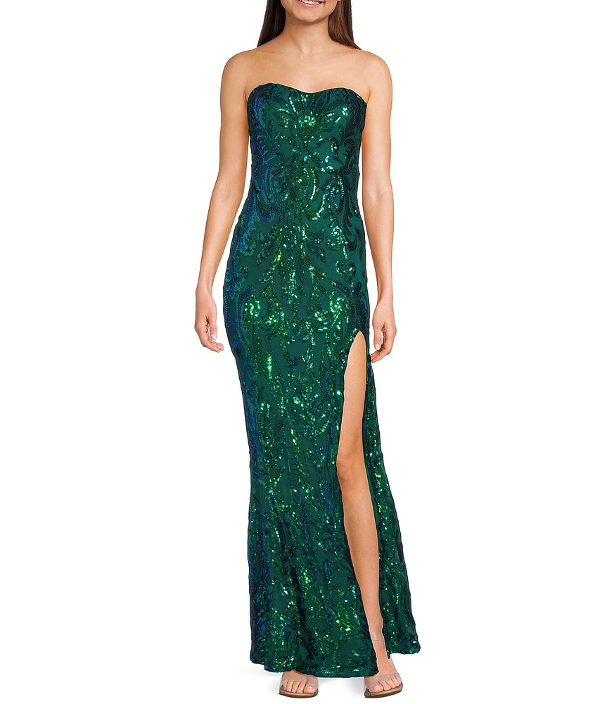 Lulus Sequin Pattern Delmar Strapless Mermaid Dress