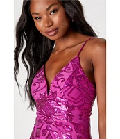 Lulus Textured Sequin Deep V-Neckline Bodycon Mini Dress