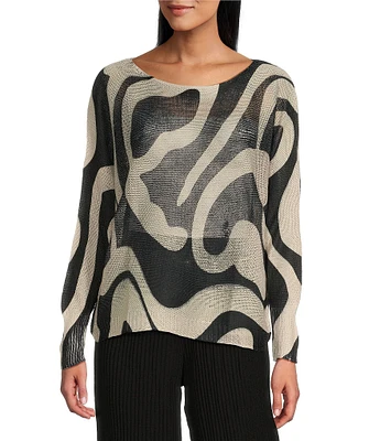 M Made in Italy Abstract Print Long Sleeve Knit Top