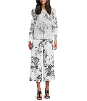 M Made in Italy Coordinating Floral Linen Blend Elastic Waist Wide Leg Pants