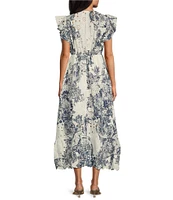 M Made in Italy Cotton Eyelet Ruffle Sleeve High-Low Midi Dress