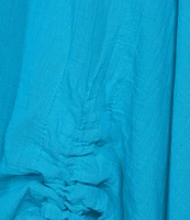 M Made in Italy Cotton Gauze V-Neck Sleeveless Layered Ruched Drawstring Midi A-Line Dress
