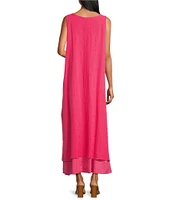 M Made in Italy Cotton Linen Blend V-Neck Sleeveless Hi-Low Dress