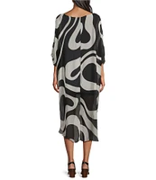 M Made in Italy Crew Neck Elbow Sleeve Silky High-Lo Midi Dress