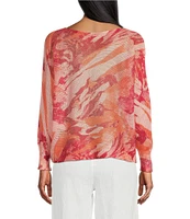 M Made in Italy Crew Neck Long Sleeve Printed Knit Top